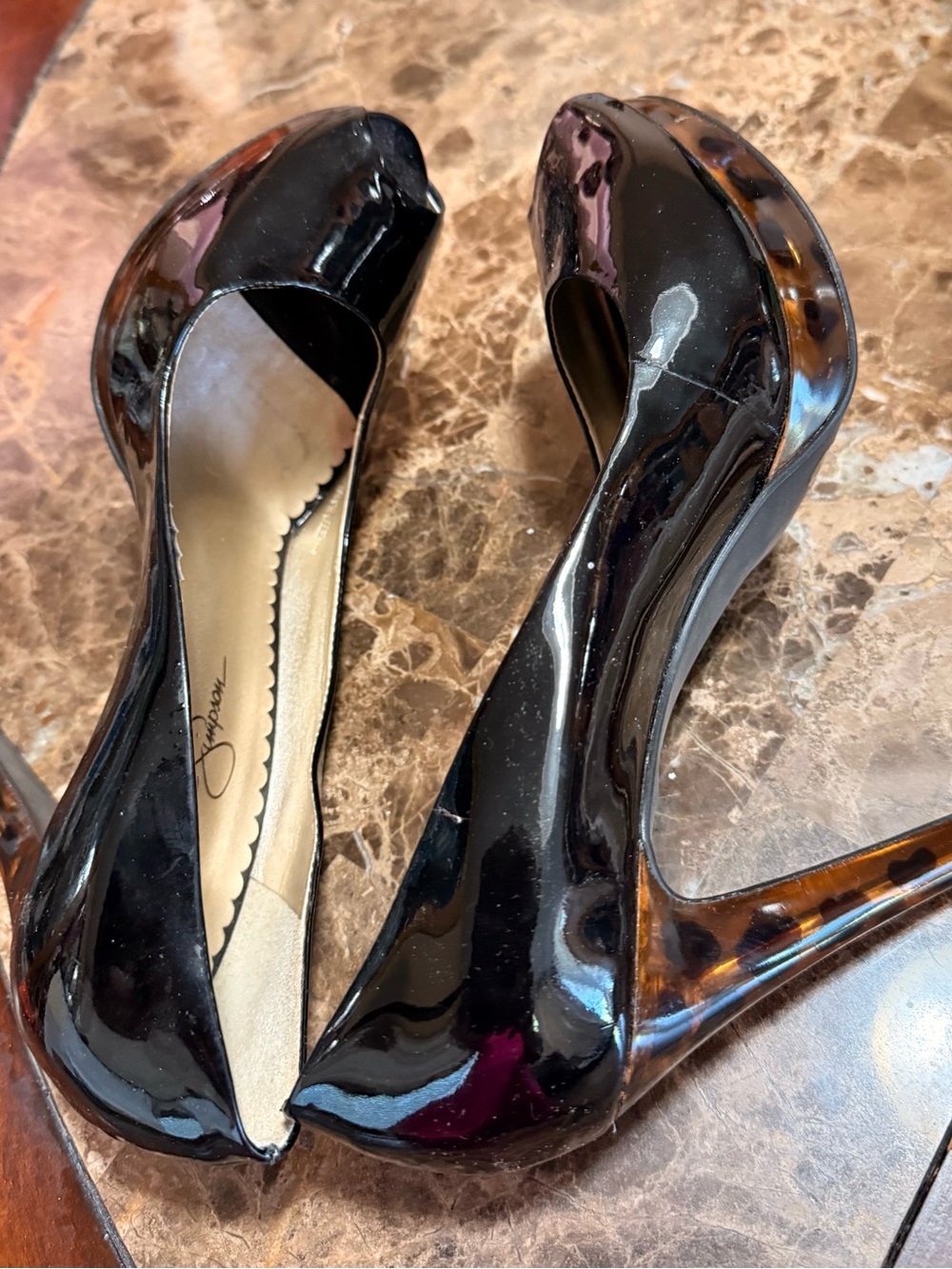 Jessica Simpson Black Patent Peep-Toe High Heels